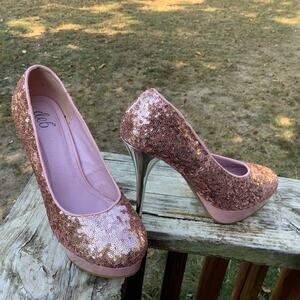 Deb Pale Pink Sequin Platform Pumps  Women 11  Silver 5.5" Stiletto Heel